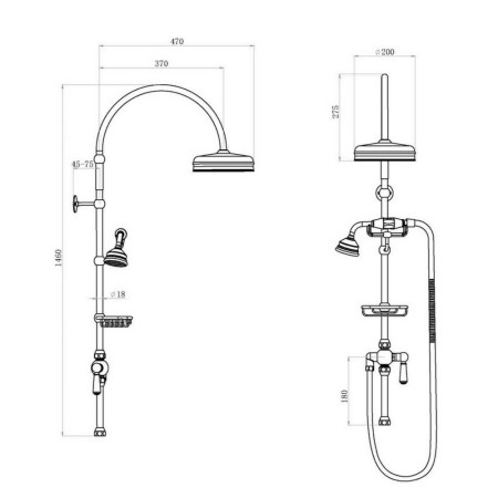 AM319 Hudson Reed Deluxe Grand Rigid Riser Shower Kit Dimensions