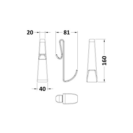 ACC006 Hudson Reed Enclosure Hook Black For Frameless Enclosures Line Drawing