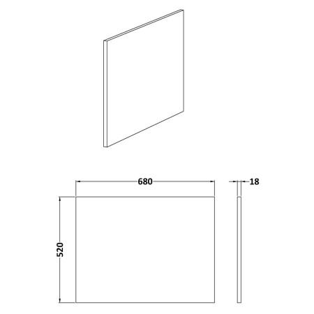 MPC3231 Hudson Reed Pebble Grey Square Shower Bath End Panel Line Drawing