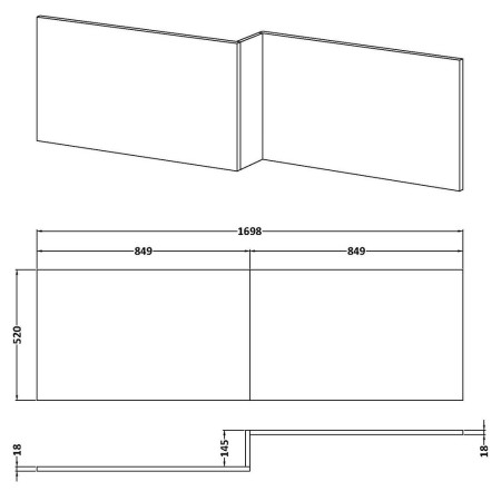 MPC3235 Hudson Reed Pebble Grey Square Shower Bath Front Panel Line Drawing