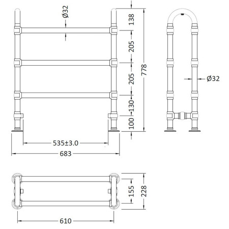 LDR009 Hudson Reed Floor Mounted Adelaide Heated Towel Rail (2)