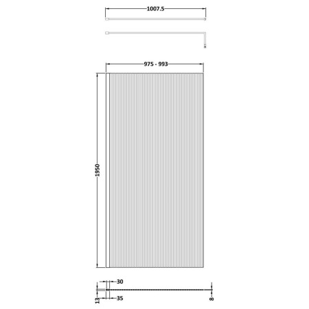 WRFL19510BB Hudson Reed Fluted 1000mm Brushed Brass Wall Fixed Wetroom Screen (2)