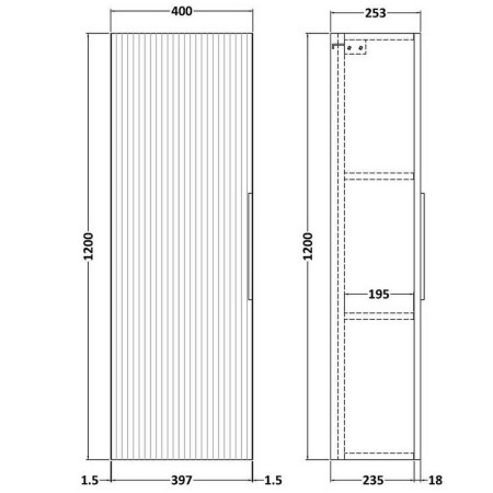 FLU162 Hudson Reed Fluted 400mm Tall Unit Satin White Line Drawing