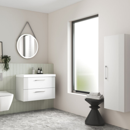 FLU162 Hudson Reed Fluted 400mm Tall Unit Satin White Lifestyle