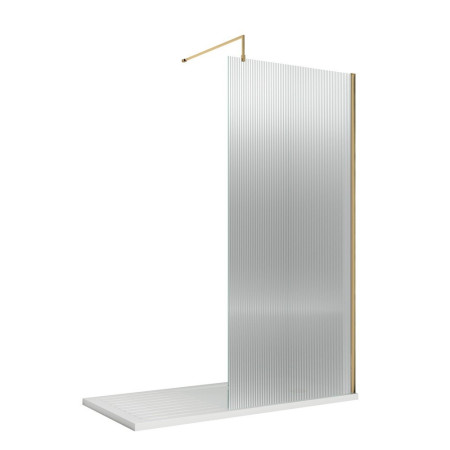 Hudson Reed Fluted 800mm Brushed Brass Wall Fixed Wetroom Screen