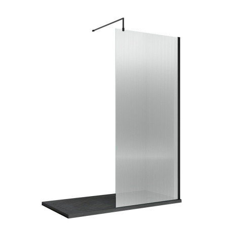 Hudson Reed Fluted 800mm Matt Black Wall Fixed Wetroom Screen