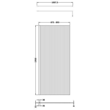 WRFL19590BP Hudson Reed Fluted 900mm Matt Black Wall Fixed Wetroom Screen (2)