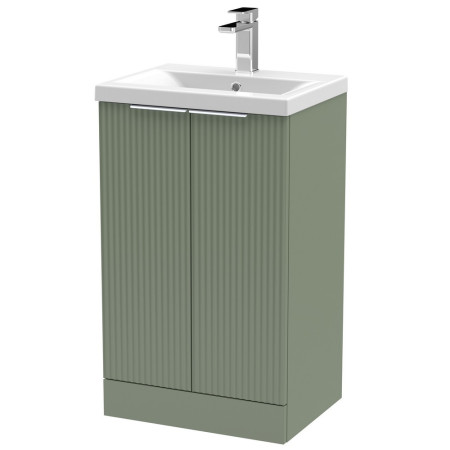 DFF823A Hudson Reed Fluted Floor Standing 500mm Cabinet and Basin Satin Green