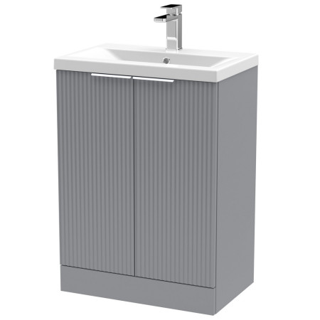 DFF225A Hudson Reed Fluted Floor Standing 600mm Cabinet and Basin Satin Grey