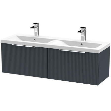 DFF1494F Hudson Reed Fluted Two Drawer 1200mm Cabinet and Basin Satin Anthracite