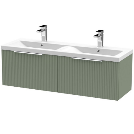 DFF894F Hudson Reed Fluted Two Drawer 1200mm Cabinet and Basin Satin Green