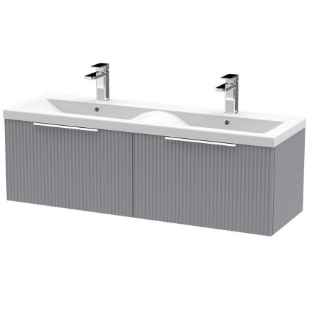 DFF294F Hudson Reed Fluted Two Drawer 1200mm Cabinet and Basin Satin Grey
