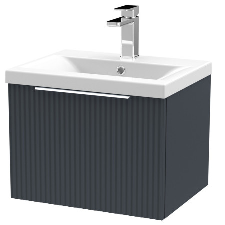 DFF1491A Hudson Reed Fluted Wall Hung One Drawer 500mm Cabinet and Basin Satin Anthracite