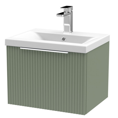 DFF891A Hudson Reed Fluted Wall Hung One Drawer 500mm Cabinet and Basin Satin Green