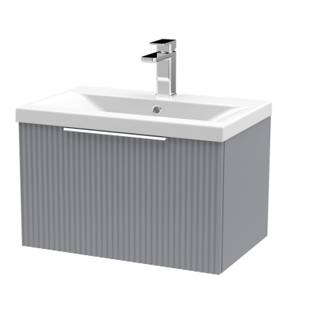 DFF294A Hudson Reed Fluted Wall Hung One Drawer 600mm Cabinet and Basin Satin Grey