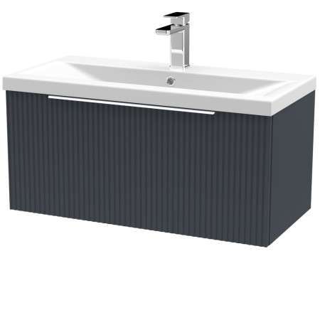 DFF1496A Hudson Reed Fluted Wall Hung One Drawer 800mm Cabinet and Basin Satin Anthracite