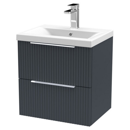 DFF1492A Hudson Reed Fluted Wall Hung Two Drawer 500mm Cabinet and Basin Satin Anthracite