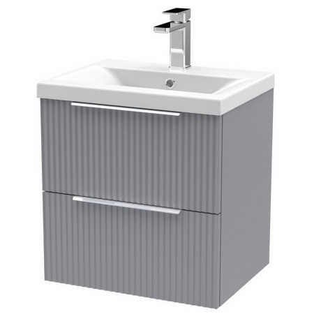 DFF292A Hudson Reed Fluted Wall Hung Two Drawer 500mm Cabinet and Basin Satin Grey
