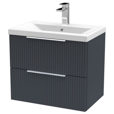 DFF1493A Hudson Reed Fluted Wall Hung Two Drawer 600mm Cabinet and Basin Satin Anthracite