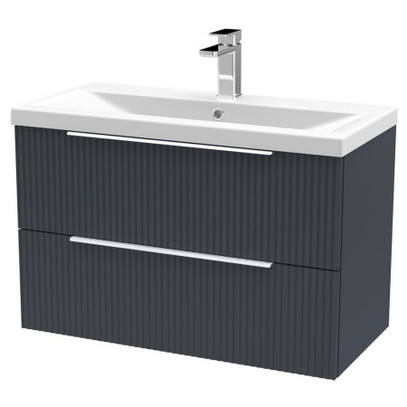 DFF1495A Hudson Reed Fluted Wall Hung Two Drawer 800mm Cabinet and Basin Satin Anthracite