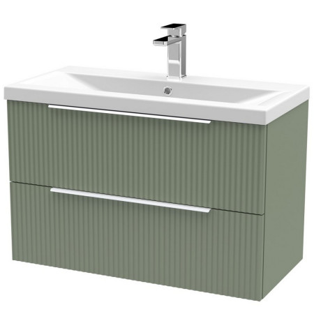 DFF895A Hudson Reed Fluted Wall Hung Two Drawer 800mm Cabinet and Basin Satin Green