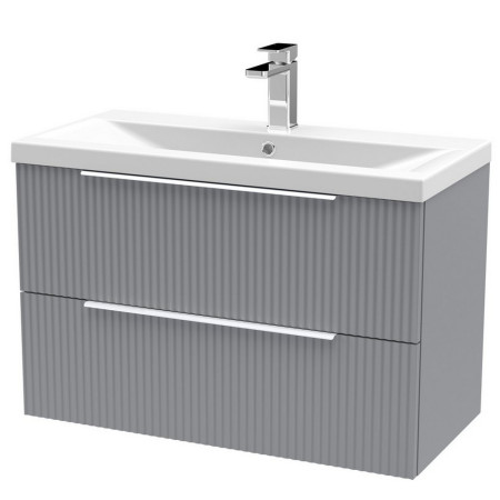 DFF295A Hudson Reed Fluted Wall Hung Two Drawer 800mm Cabinet and Basin Satin Grey