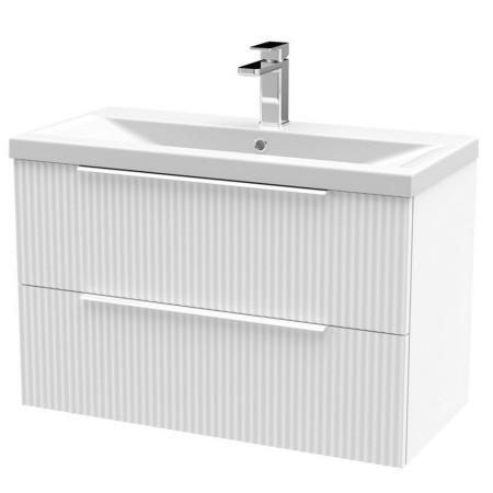 DFF195A Hudson Reed Fluted Wall Hung Two Drawer 800mm Cabinet and Basin Satin White