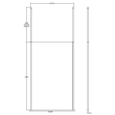 GPCP12 Hudson Reed Freestanding Wetroom Screen with Double Ceiling Posts 1200mm Line Drawing