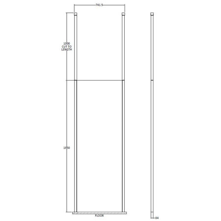 GPCP070 Hudson Reed Freestanding Wetroom Screen with Double Ceiling Posts 700mm Line Drawing