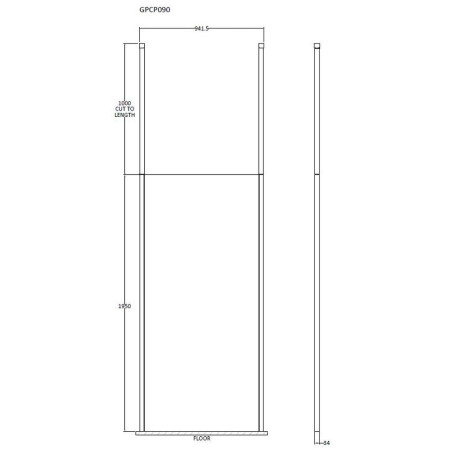 GPCP090 Hudson Reed Freestanding Wetroom Screen with Double Ceiling Posts 900mm (2)