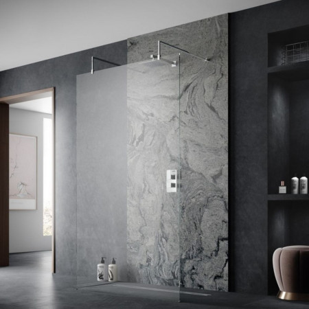GPAF080 Hudson Reed Freestanding Wetroom Screen with Double Support Arms 800mm Lifestyle