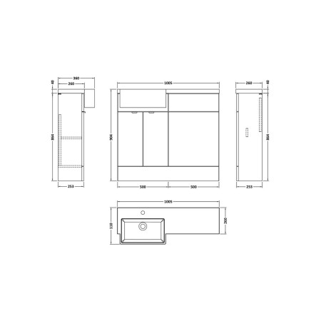 CBI648 Hudson Reed Fusion 1000mm LH Charcoal Black Combination Unit & Square Semi Recessed Basin (2)