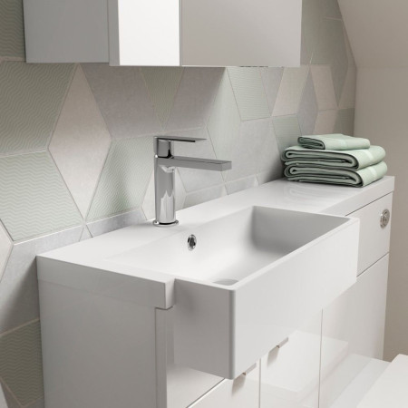 CBI148 Hudson Reed Fusion 1000mm LH Gloss White Combination Unit & Square Semi Recessed Basin (2)