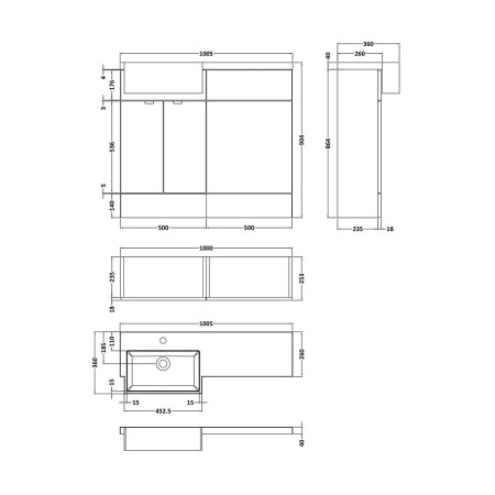 CBI948 Hudson Reed Fusion 1000mm LH Gloss Grey Combination Unit & Square Semi Recessed Basin (2)
