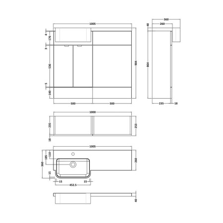 CBI544 Hudson Reed Fusion 1000mm LH Anthracite Woodgrain Combination Unit & Round Semi Recessed Basin (2)