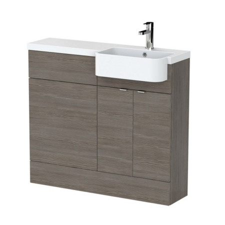 Hudson Reed Fusion 1000mm RH Anthracite Woodgrain Combination Unit & Round Semi Recessed Basin