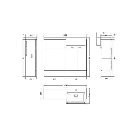 CBI649 Hudson Reed Fusion 1000mm RH Charcoal Black Combination Unit & Square Semi Recessed Basin (2)