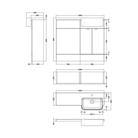 CBI145 Hudson Reed Fusion 1000mm RH Gloss White Combination Unit & Round Semi Recessed Basin (2)