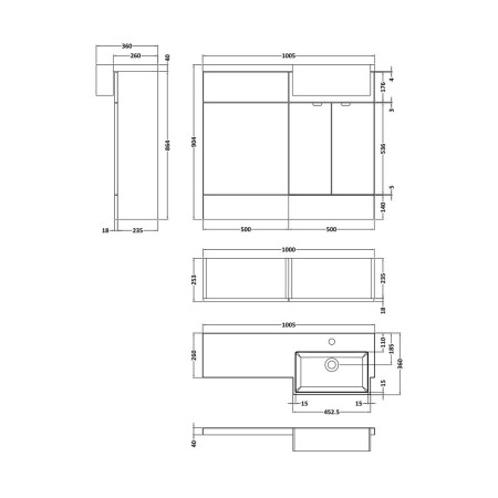 CBI949 Hudson Reed Fusion 1000mm RH Gloss Grey Combination Unit & Square Semi Recessed Basin (2)