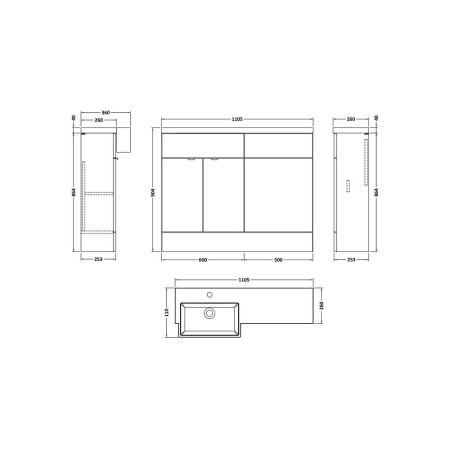 CBI550 Hudson Reed Fusion 1100mm LH Anthracite Woodgrain Combination Unit & Square Semi Recessed Basin (2)