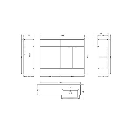 CBI551 Hudson Reed Fusion 1100mm RH Anthracite Woodgrain Combination Unit & Square Semi Recessed Basin (2)