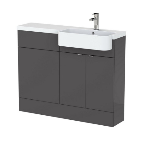 Hudson Reed Fusion 1100mm RH Gloss Grey Combination Unit & Round Semi Recessed Basin