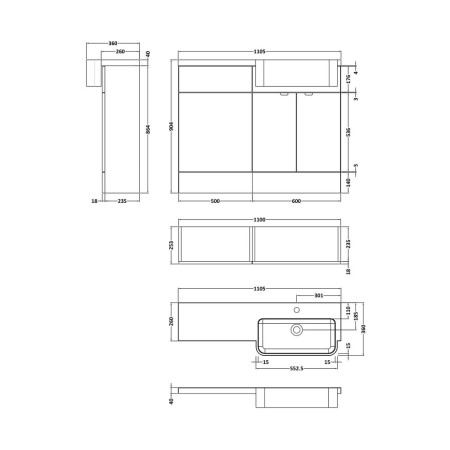 CBI947 Hudson Reed Fusion 1100mm RH Gloss Grey Combination Unit & Round Semi Recessed Basin (2)