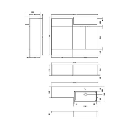 CBI951 Hudson Reed Fusion 1100mm RH Gloss Grey Combination Unit & Square Semi Recessed Basin (2)