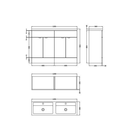 CBI534 Hudson Reed Fusion 1200mm Anthracite Woodgrain Vanity Unit with Twin Basin (2)