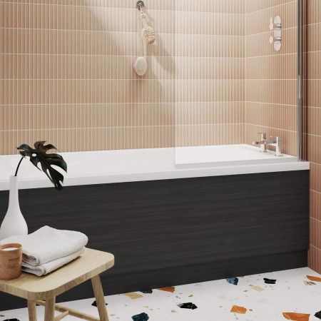 OFF577 Hudson Reed Fusion 1700mm Bath Panel & Plinth in Anthracite Woodgrain Lifestyle