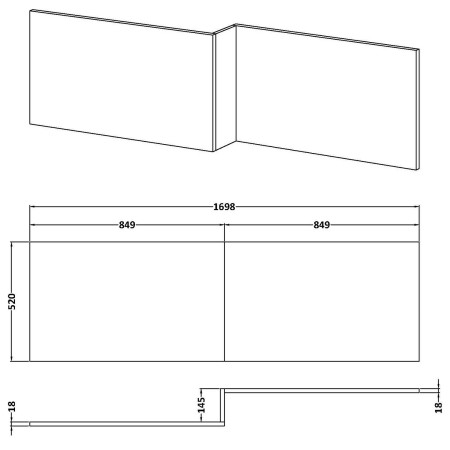 OFF173 Hudson Reed Fusion 1700mm Square Shower Bath Panel in Gloss White Line Drawing