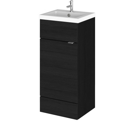 Hudson Reed Fusion 400mm Floor Standing Vanity Unit & Basin Charcoal Black Woodgrain
