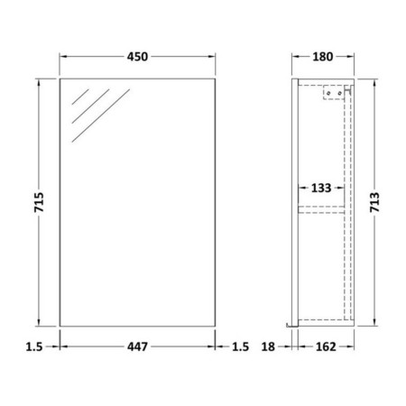 OFF3016 Hudson Reed Fusion 450mm Mirror Unit in Bleached Oak Line Drawing
