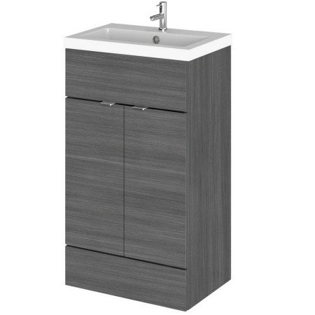 Hudson Reed Fusion 500mm Floor Standing Vanity Unit & Basin Anthracite Woodgrain